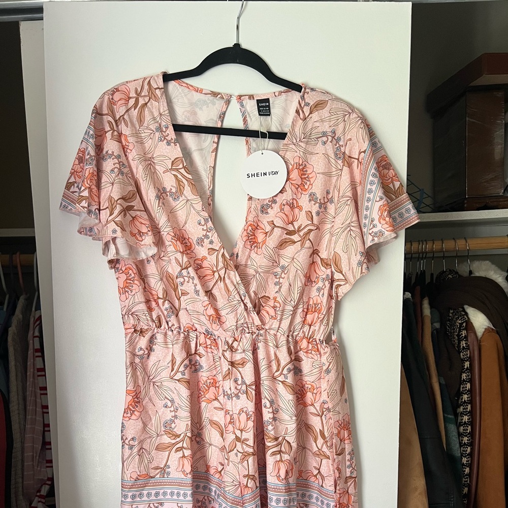 NWT SheinVacay Blush Pink Floral Romper